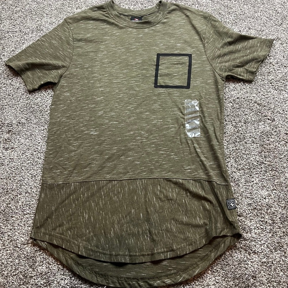 Southpole Shirt Mens M  baggy Green Heathered Crew Neck Pocket Detail